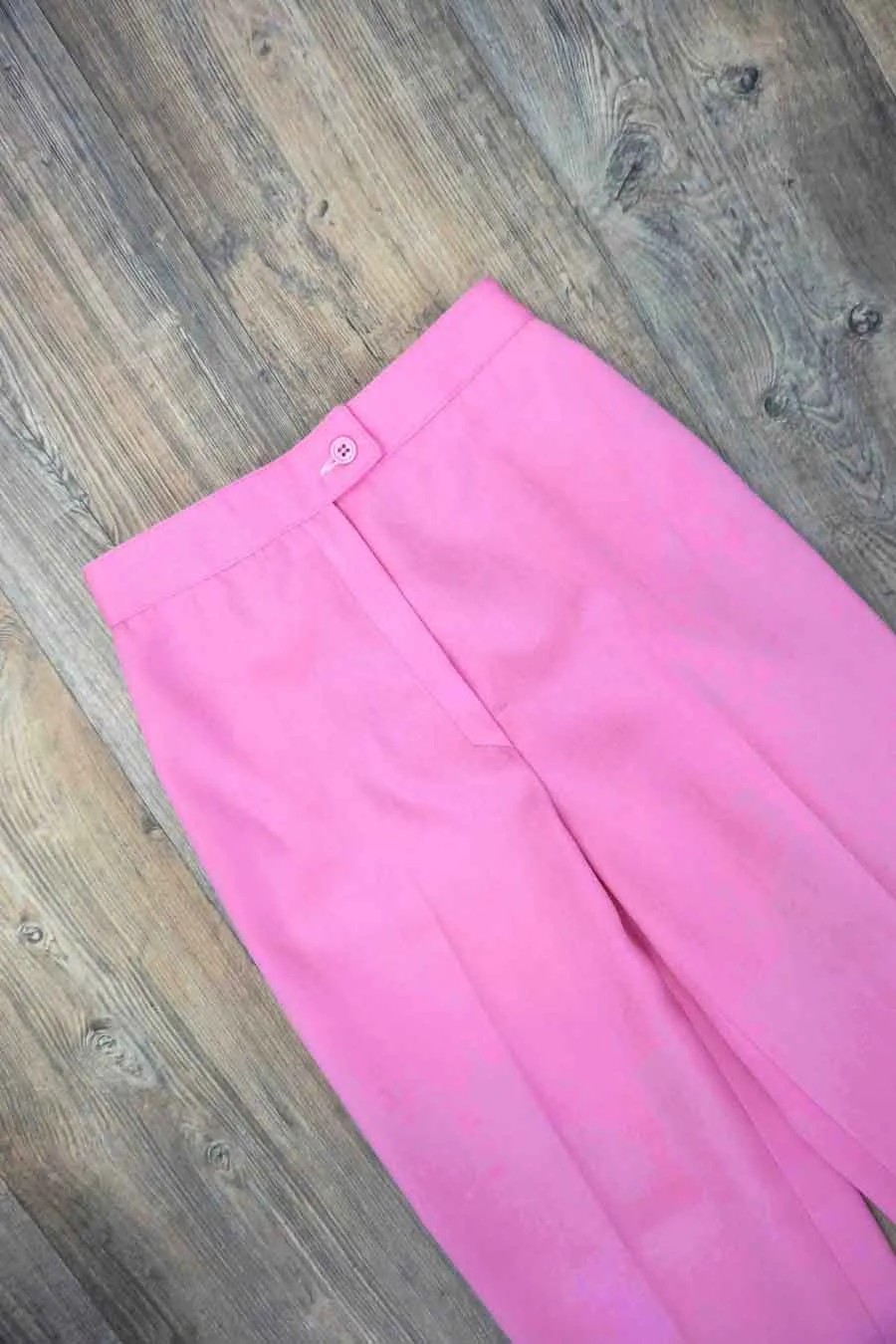 Bright Pink Wool Straight Leg Trousers