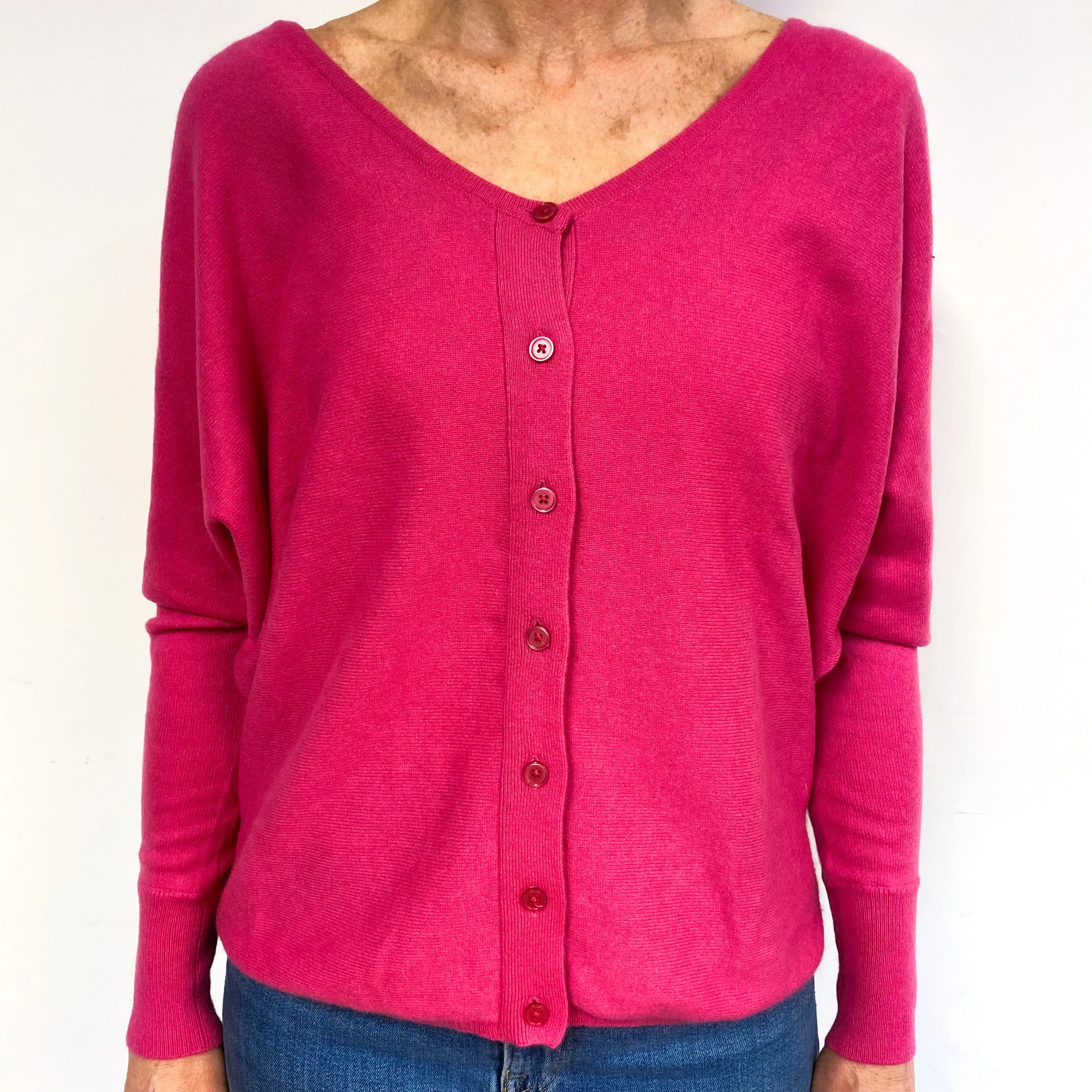 Bright Rose Pink Cashmere Cardigan Medium