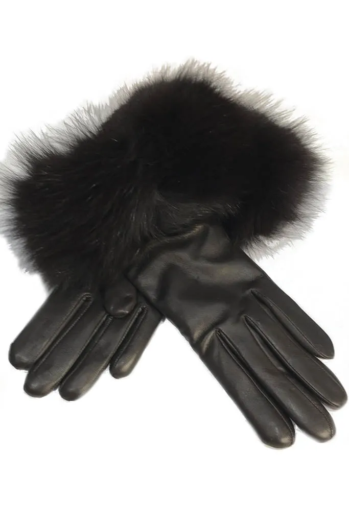 Brown Lambskin Leather 'Gloves With Fur Trim'