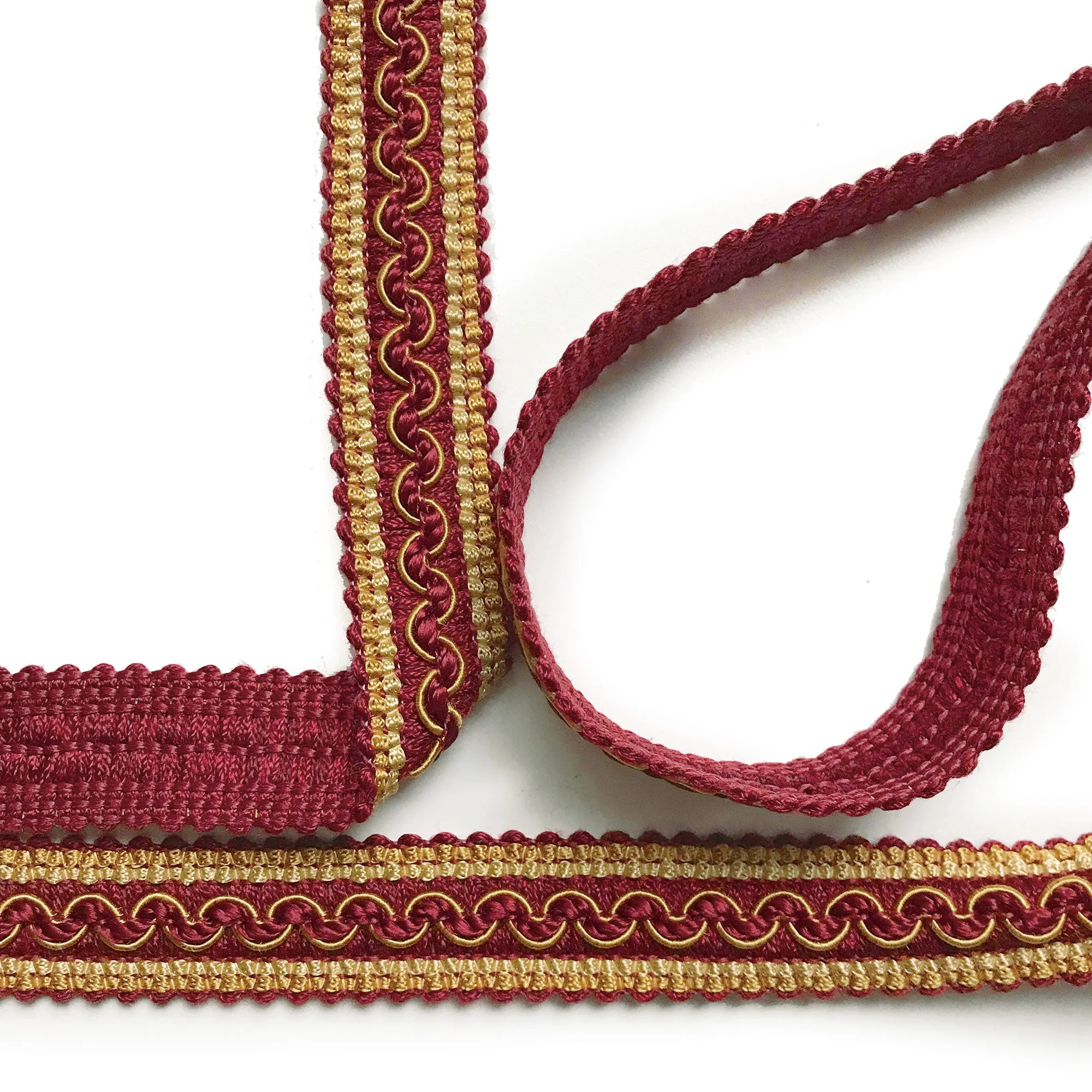 Burgundy and Gold High Quality Decorative Gimp Trim by the yard