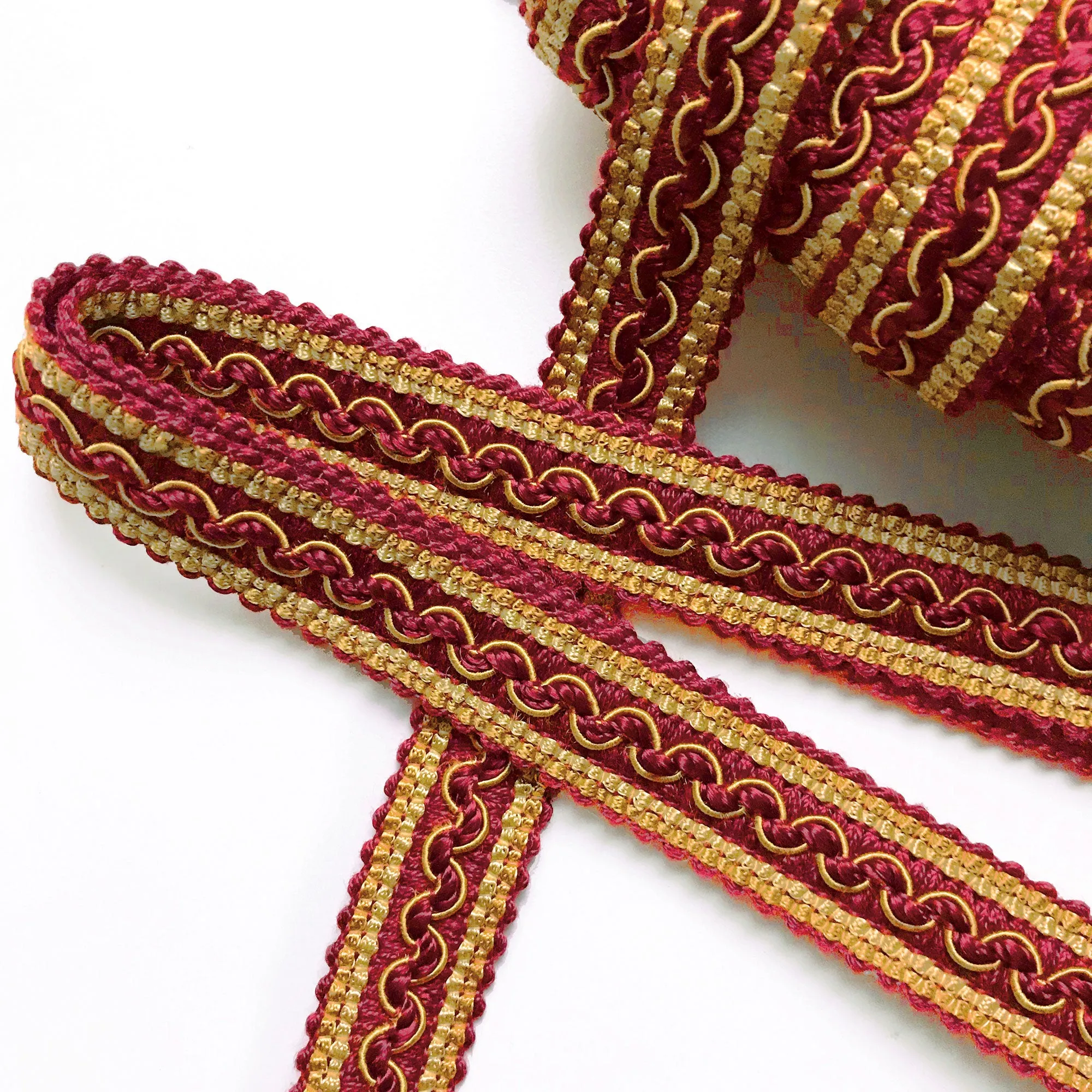 Burgundy and Gold High Quality Decorative Gimp Trim by the yard