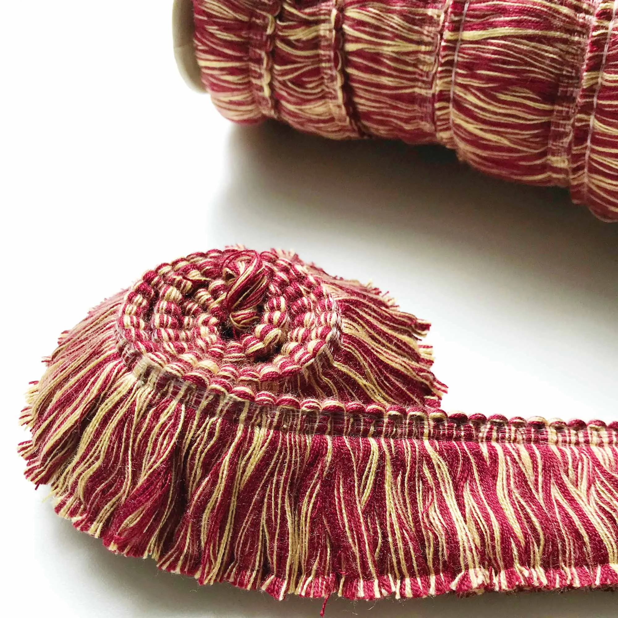 Burgundy and Yellow High Quality Decorative Brush Fringe Trim by the yard