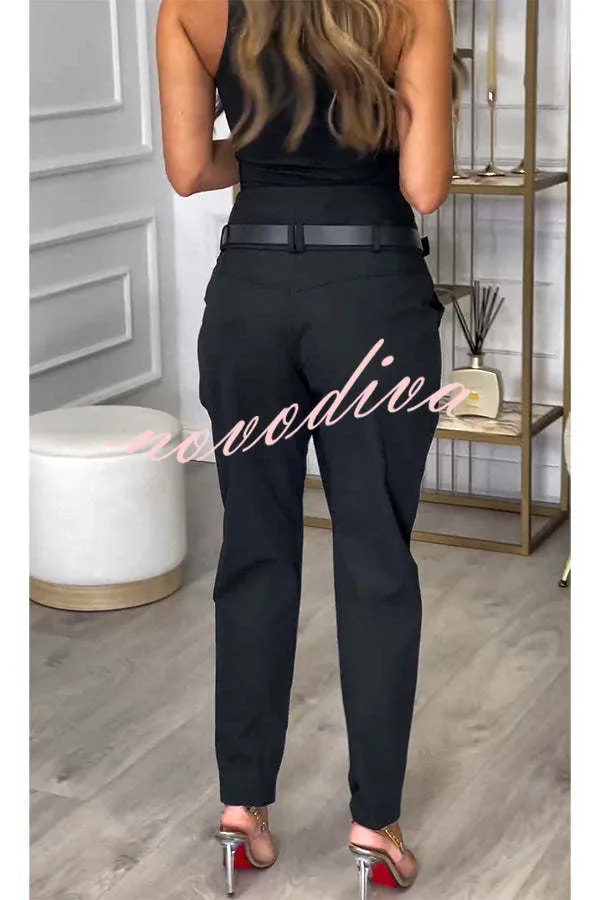 Busy As Usual High Rise Button Waist Pocket Tapered Pants