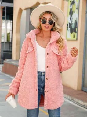 Button Down Collared Sherpa Coat