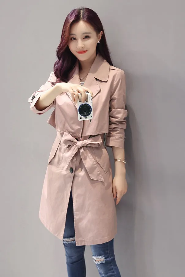 Buttons Decorate Lapel Collar Long Slim Coat