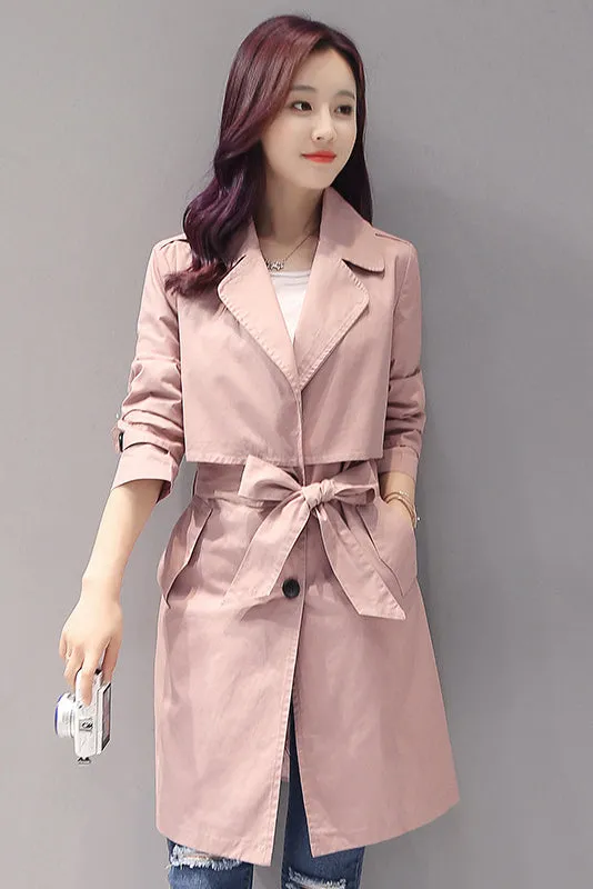 Buttons Decorate Lapel Collar Long Slim Coat