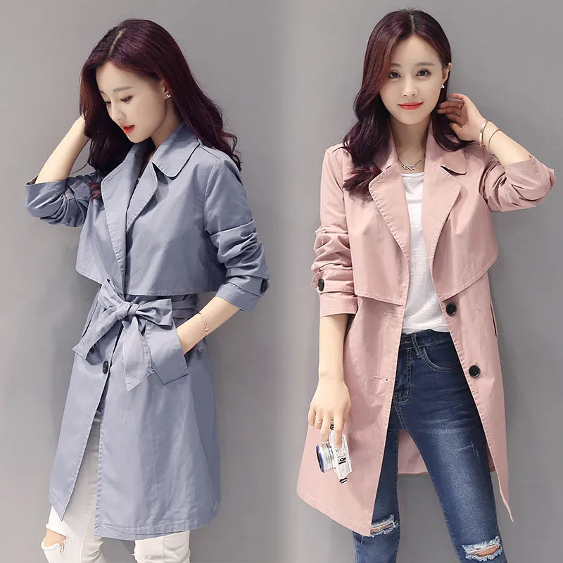 Buttons Decorate Lapel Collar Long Slim Coat