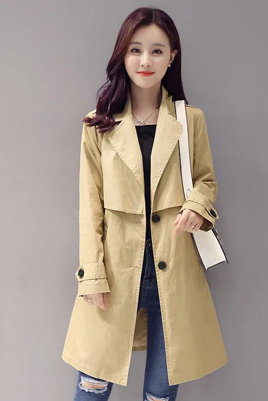 Buttons Decorate Lapel Collar Long Slim Coat