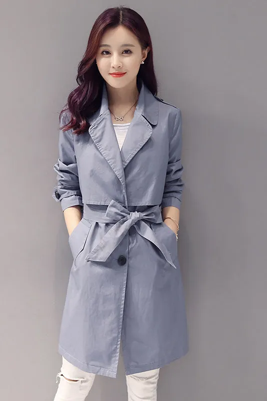 Buttons Decorate Lapel Collar Long Slim Coat