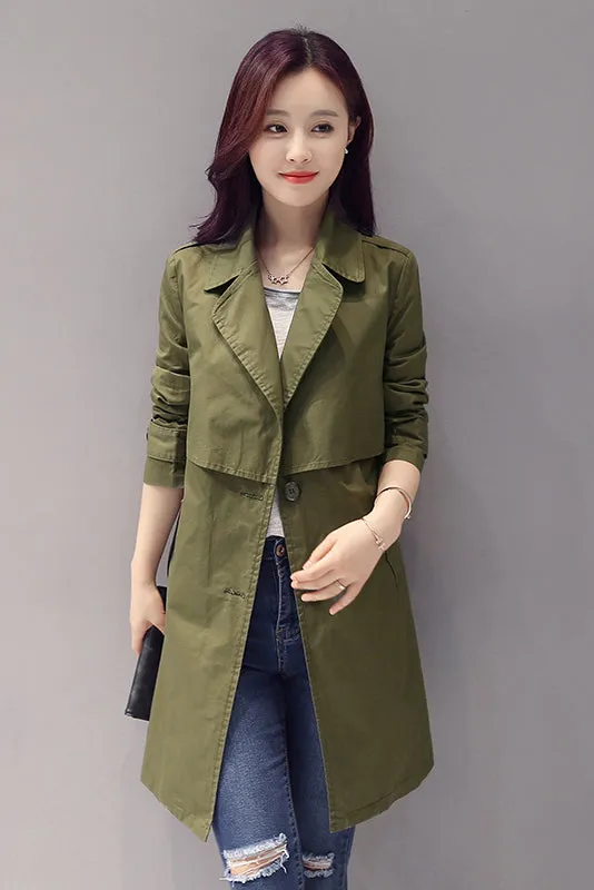 Buttons Decorate Lapel Collar Long Slim Coat