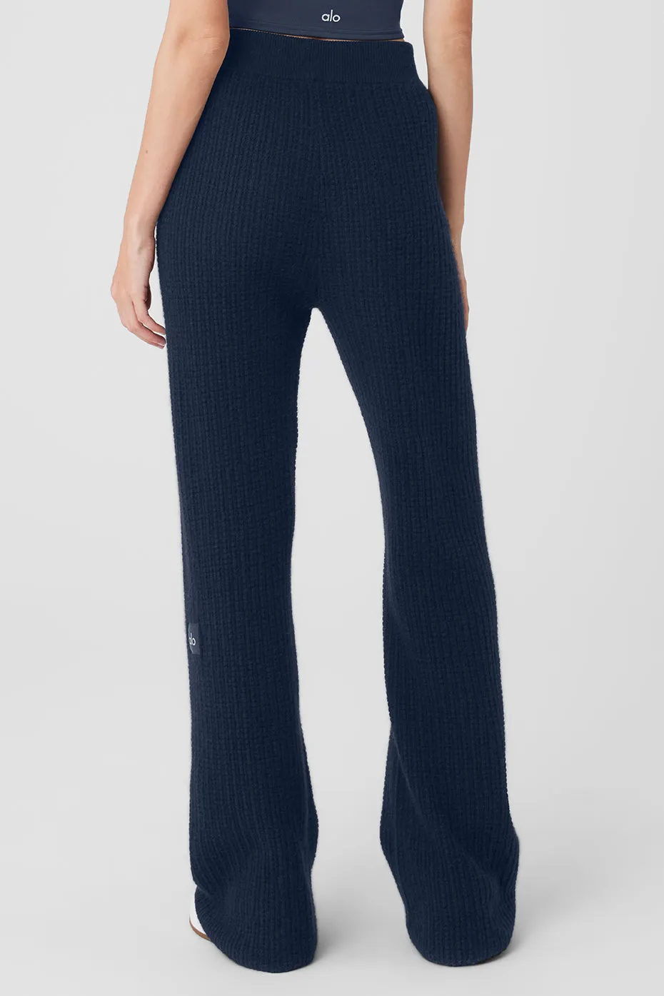 Cashmere High-Waist Plush Waffle Pant - Navy