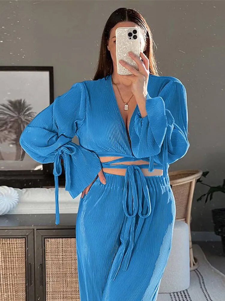 Casual Lace Loose Pants Suits