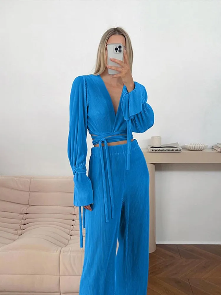 Casual Lace Loose Pants Suits