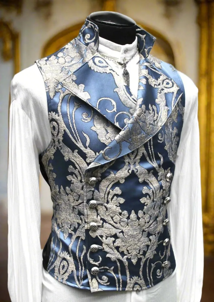 CAVALIER VEST - Ice Blue Satin Brocade