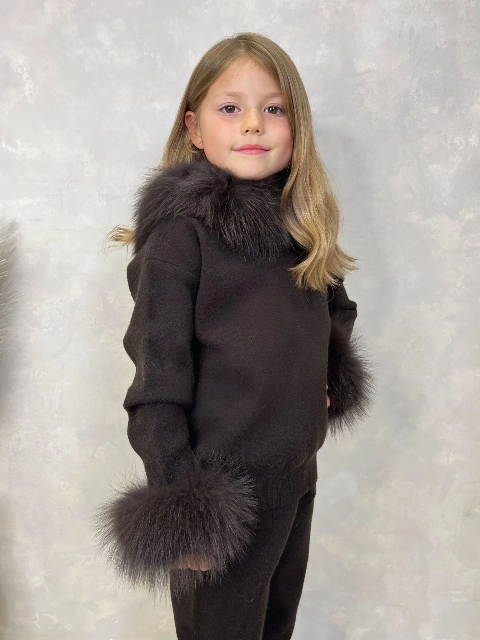 Childrens Chocolate Luxury Fur Trim Hood & Cuff Tracksuit