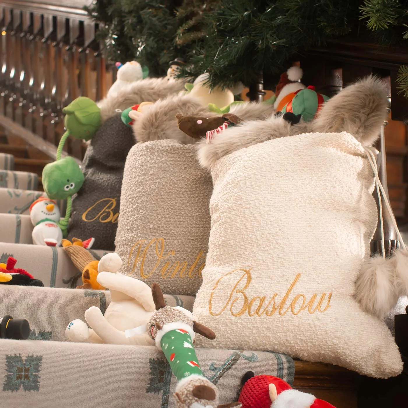 Christmas Santa Sack in Ivory Bouclé by Lords & Labradors