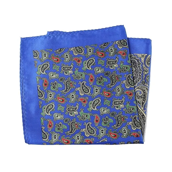 Classy Men Blue Multi-Pattern Paisley Pocket Square