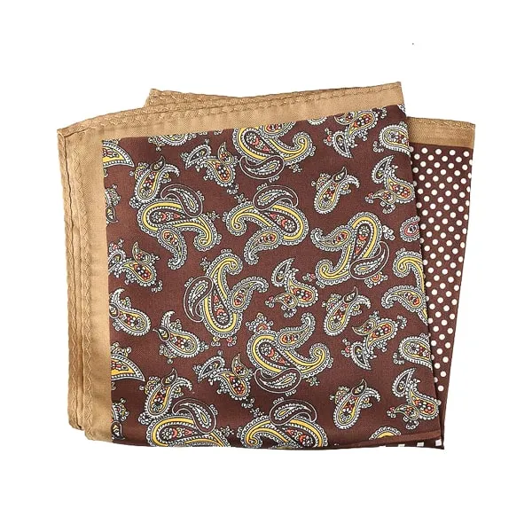 Classy Men Brown Multi-Pattern Pocket Square