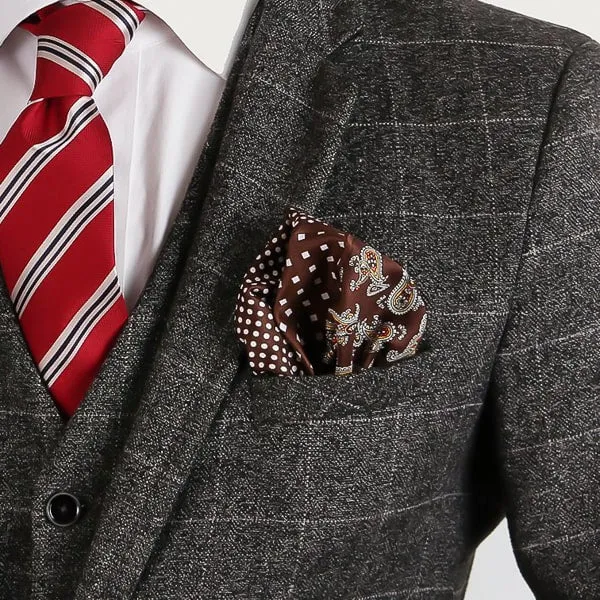 Classy Men Brown Multi-Pattern Pocket Square