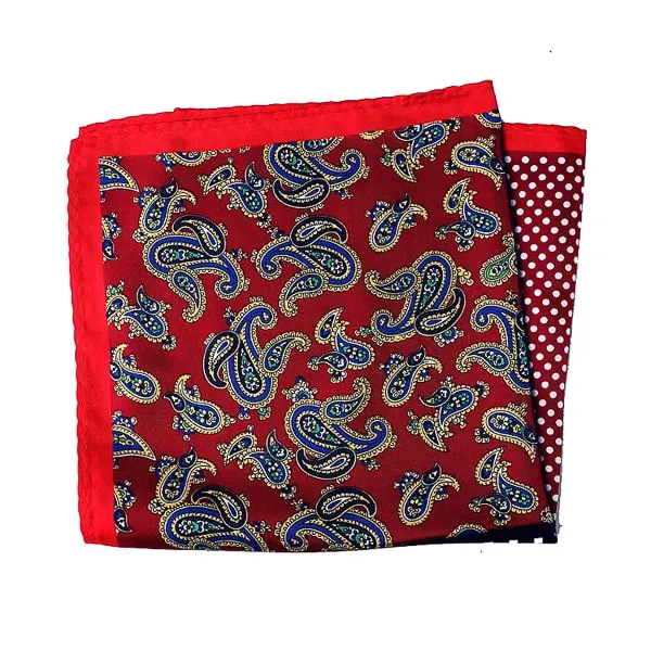 Classy Men Red Navy Blue Multi-Pattern Pocket Square