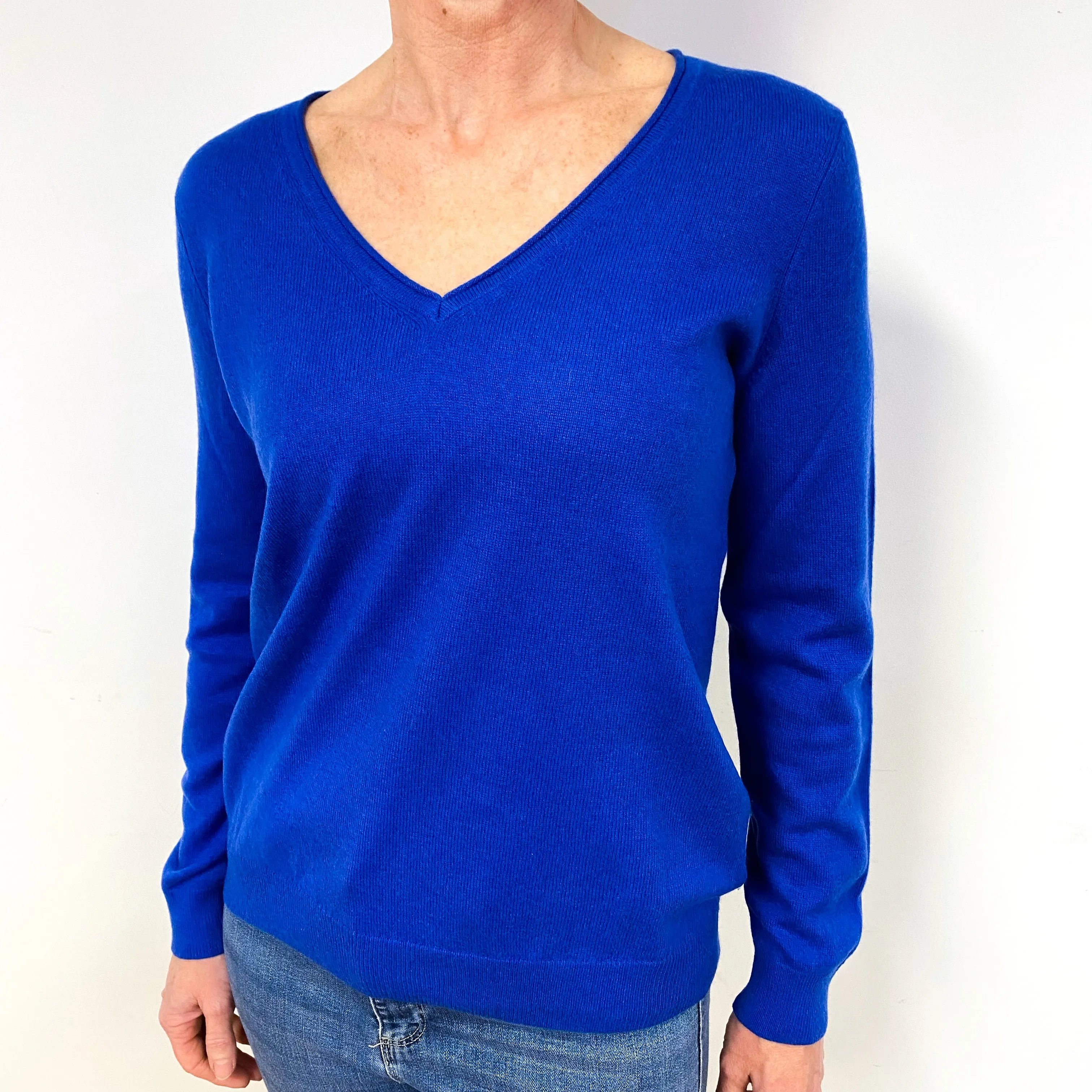 Cobalt Blue Cashmere V-Neck Jumper Medium