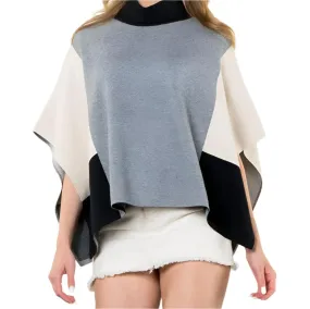 Colorblock Poncho in Heather Gray