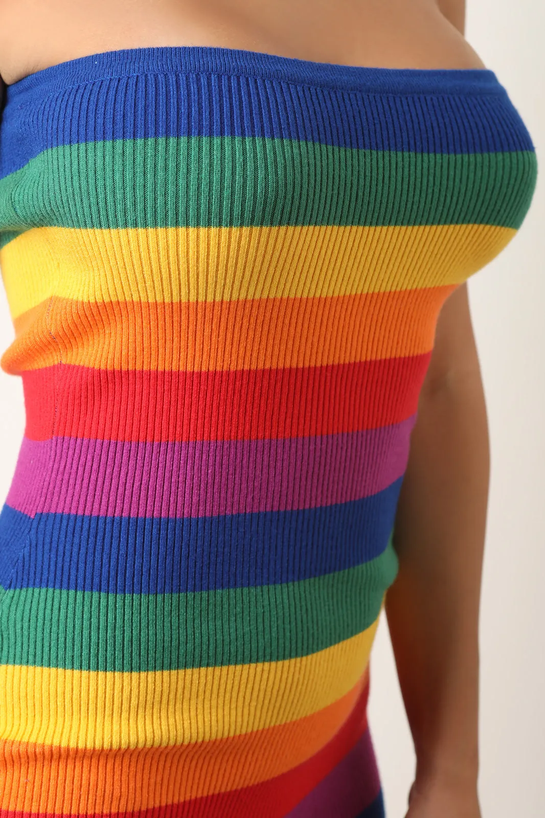 Colorful Striped Ribbed Knit Tube Dress