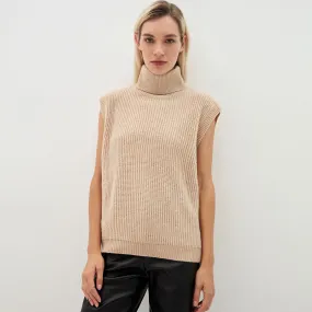 Comfy Oversized Turtleneck Pullover Brioche Knit Sweater Vest