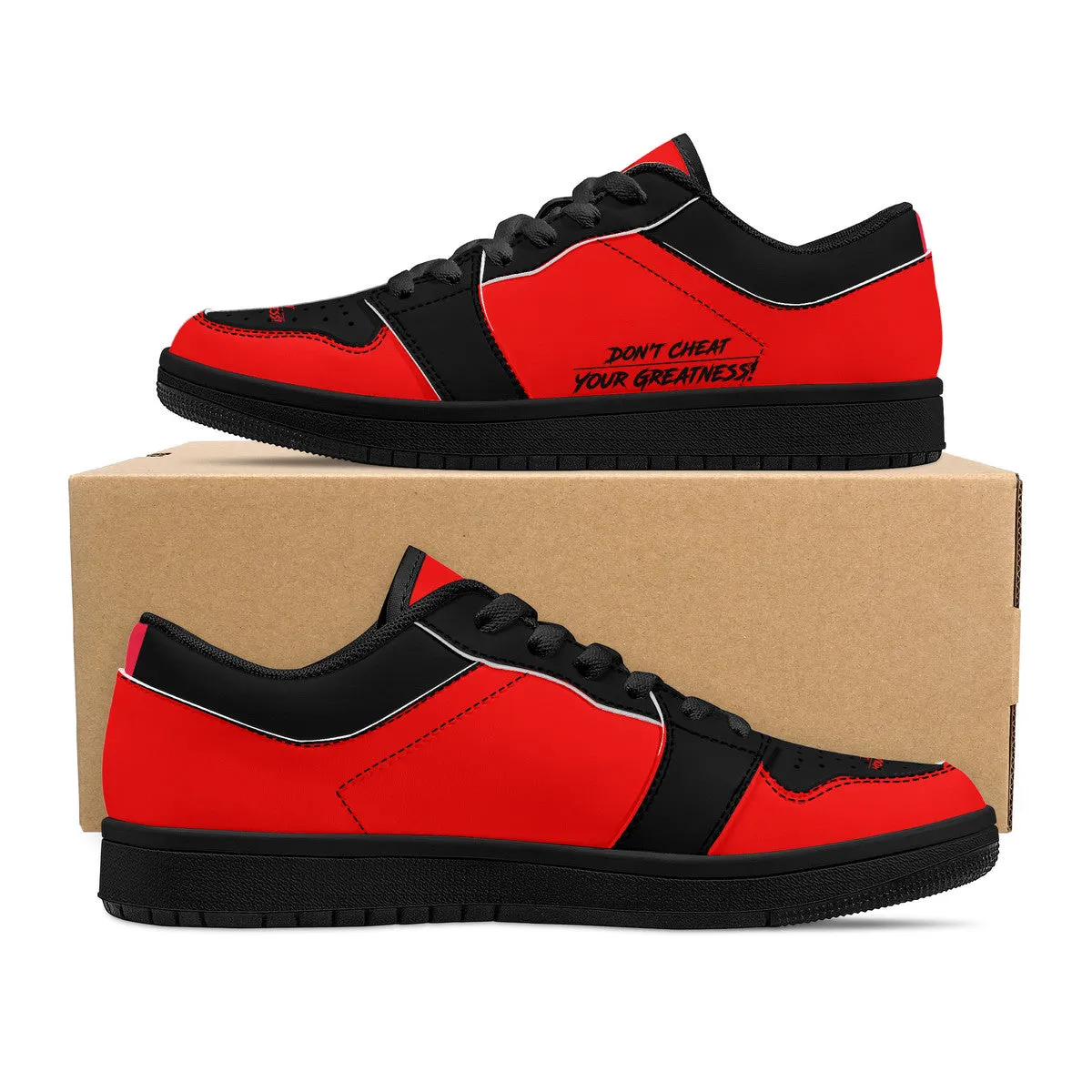 DCYG G4's Red & Black, Black Sole Low-Top Leather Sneakers