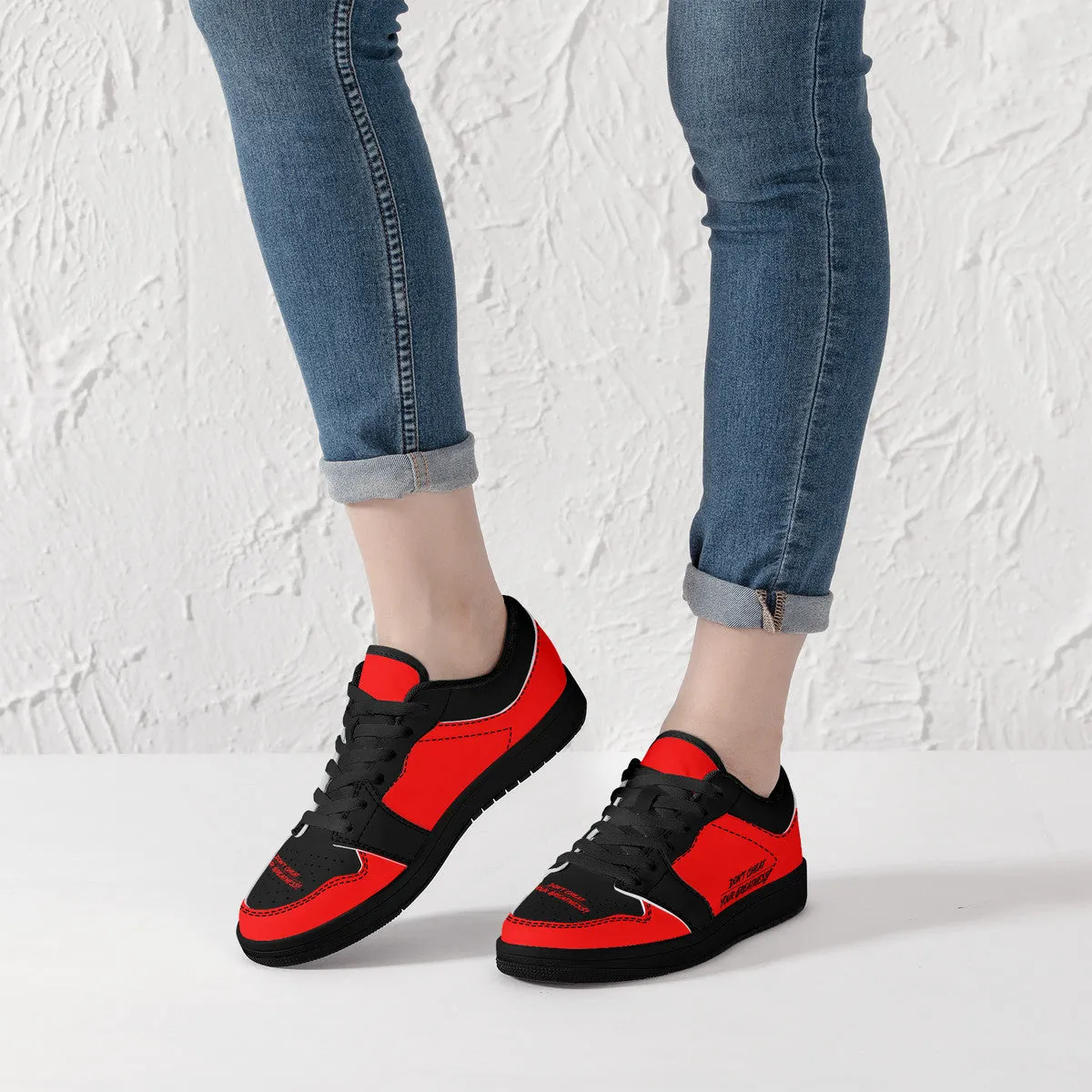 DCYG G4's Red & Black, Black Sole Low-Top Leather Sneakers