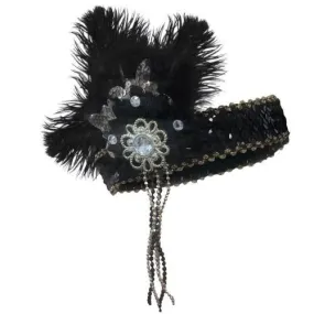 Deluxe Flapper Headpiece - Black/Silver