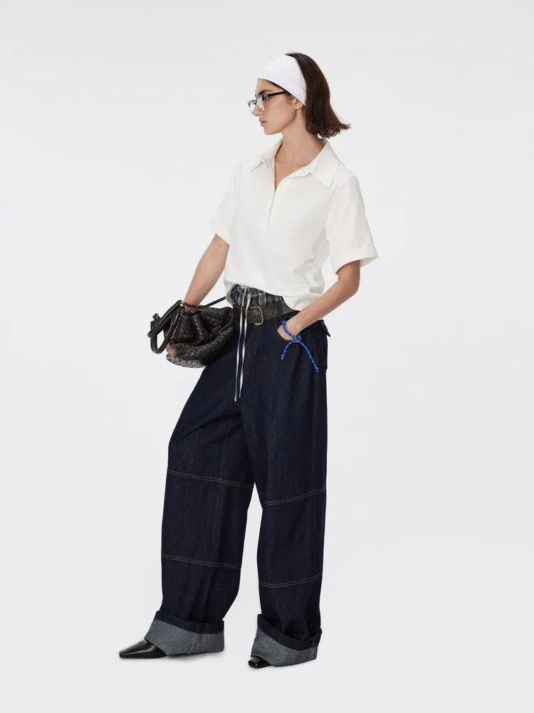 Denim Straight Casual High-Waist Pants