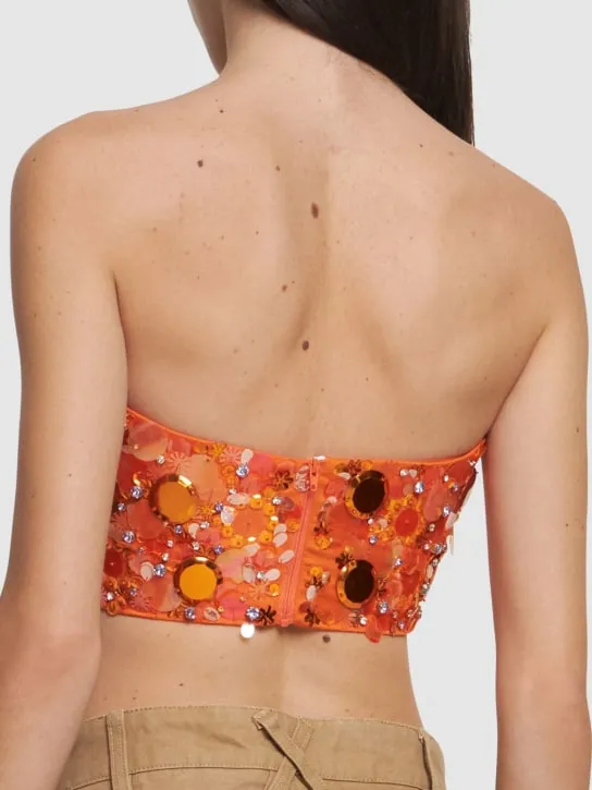 Des Phemmes   Sequined satin strapless crop top 