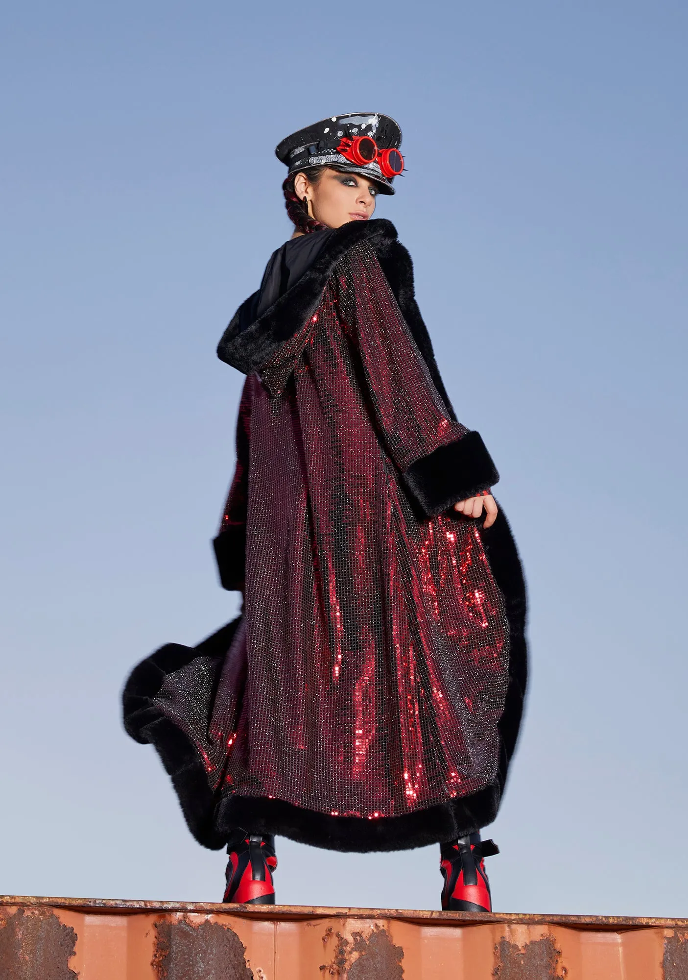 Disco Fusion Hooded Duster - Red