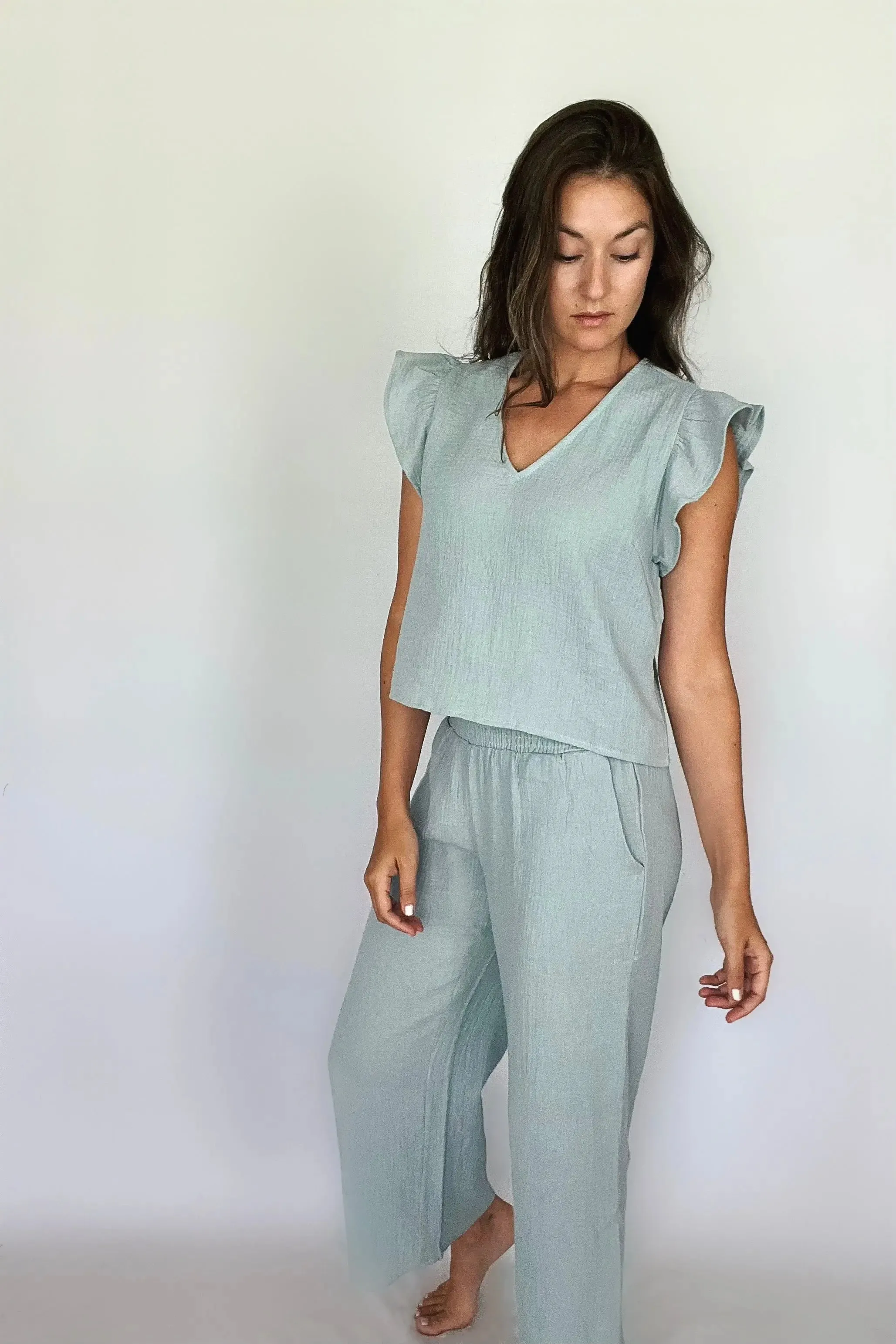 Double Gauze Smocking Waist Pants