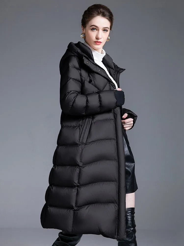 Drawstring Hooded Down Puffer Coat