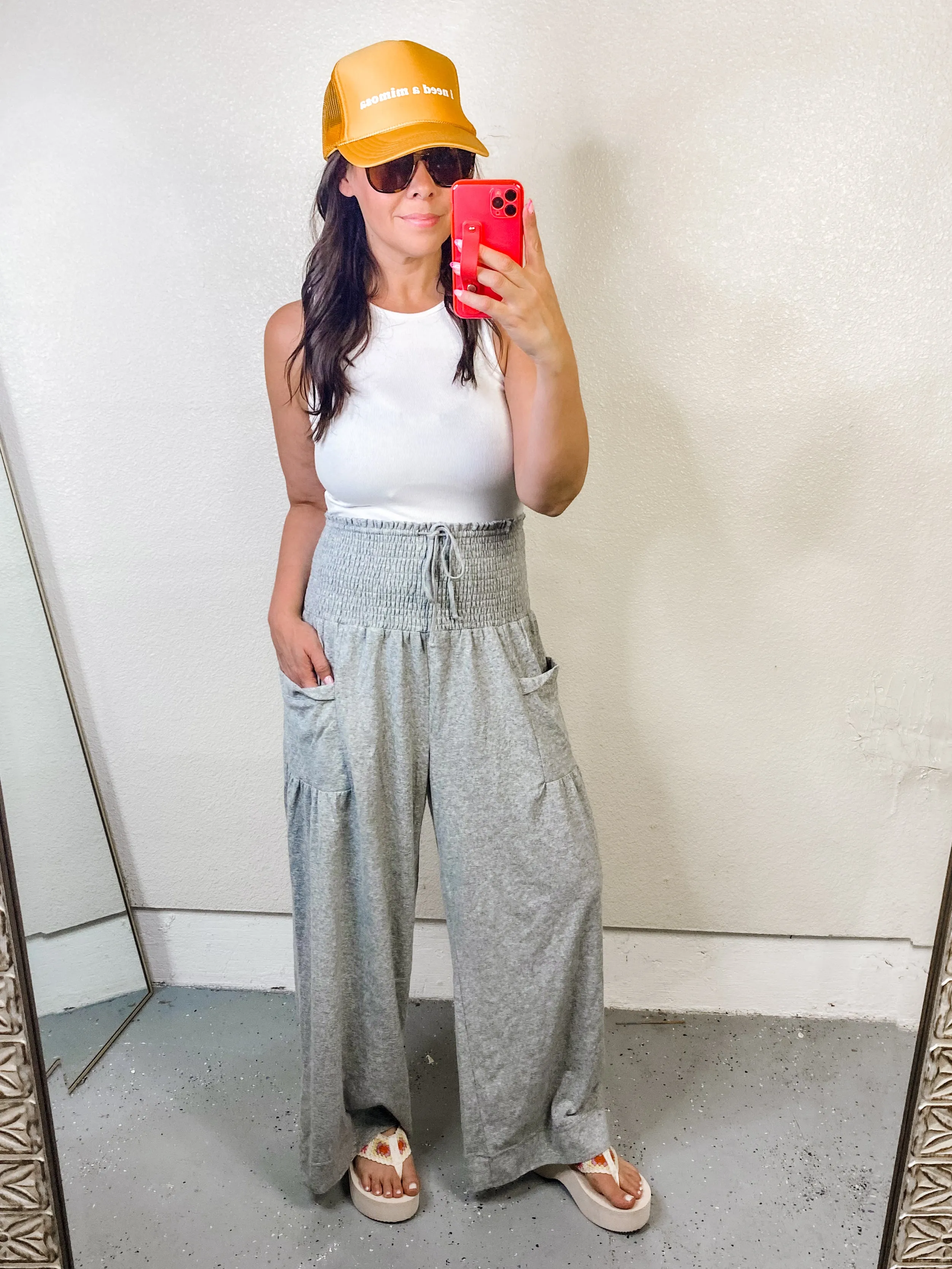 Drawstring Smocked High Waist Pants