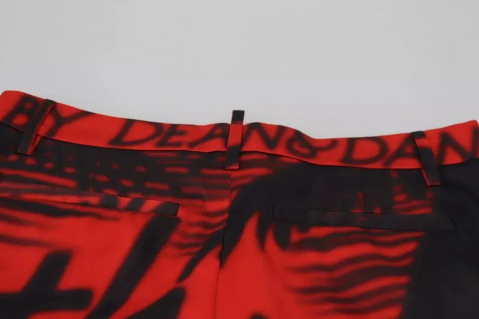 Dsquared² Red Printed High Waist Straight Pants