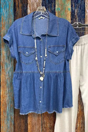 Dunnmall Loose Short-sleeved Denim Top