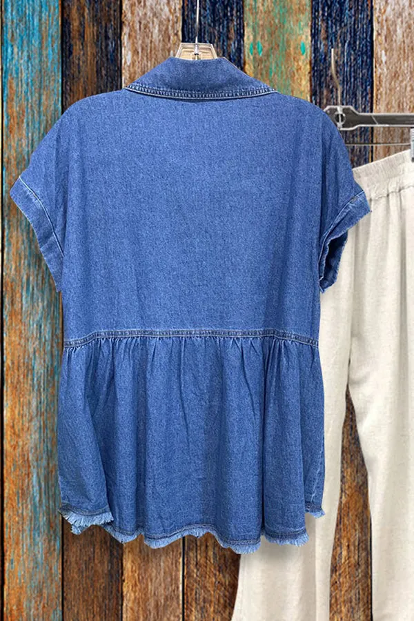 Dunnmall Loose Short-sleeved Denim Top