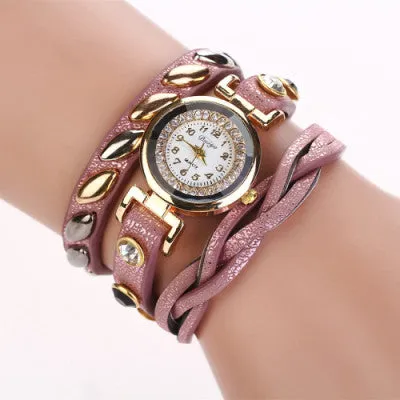 Duoya famous brand woman watches 2016 top brand luxury Casual watches women designer bracelets Leather quartz watch Gold color