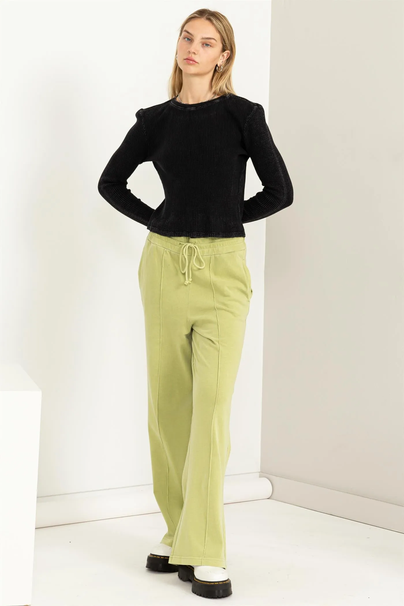 DZ23G455-HIGH WAIST DRAWSTRING WIDE LEG PANTS