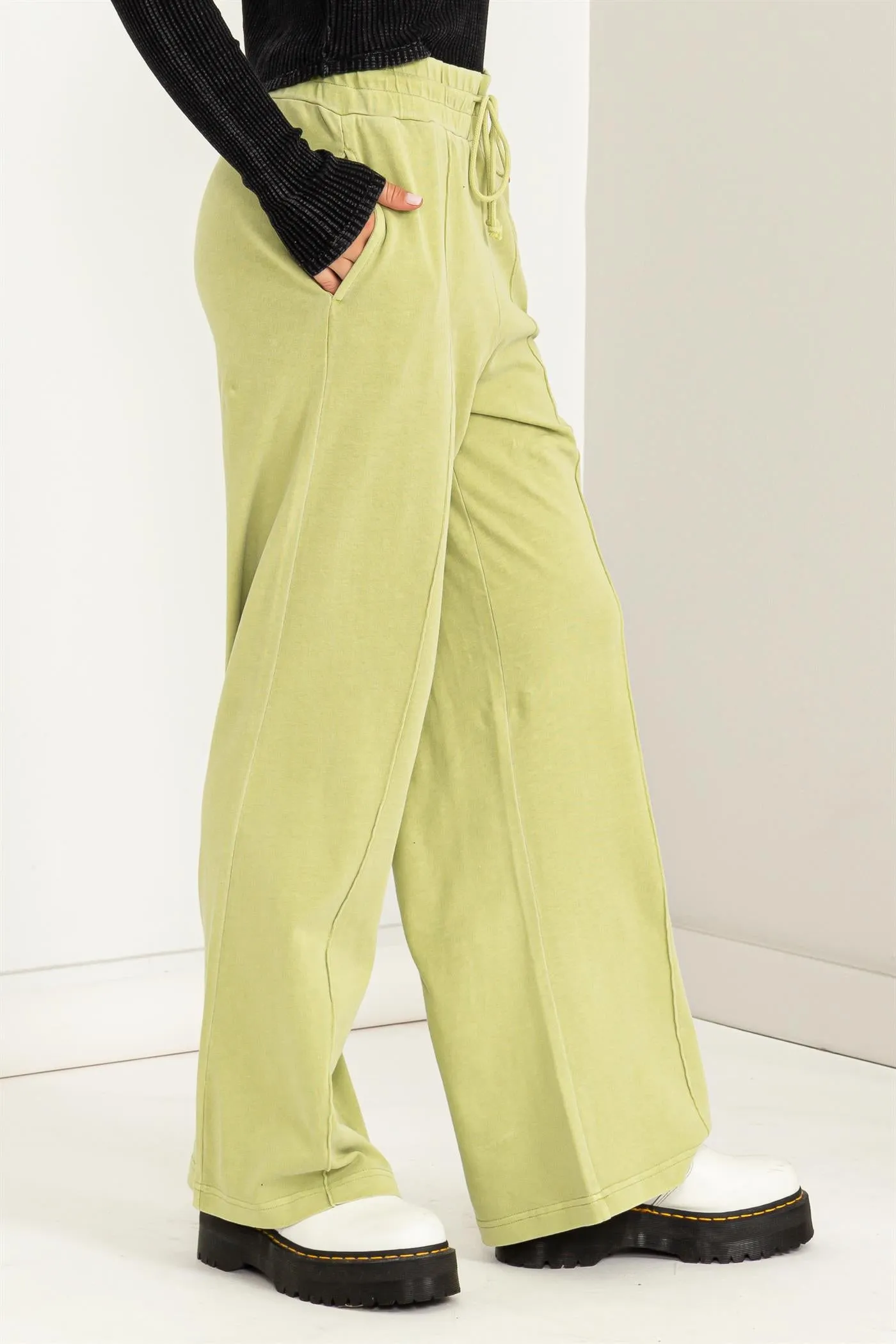 DZ23G455-HIGH WAIST DRAWSTRING WIDE LEG PANTS