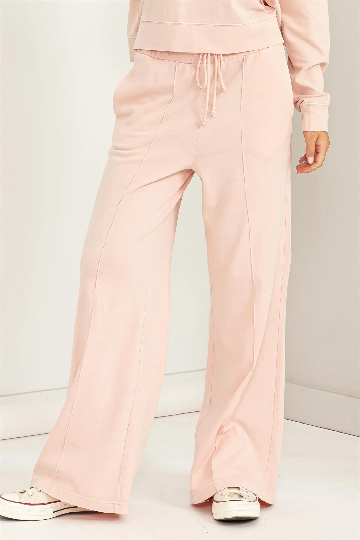 DZ23G455-HIGH WAIST DRAWSTRING WIDE LEG PANTS