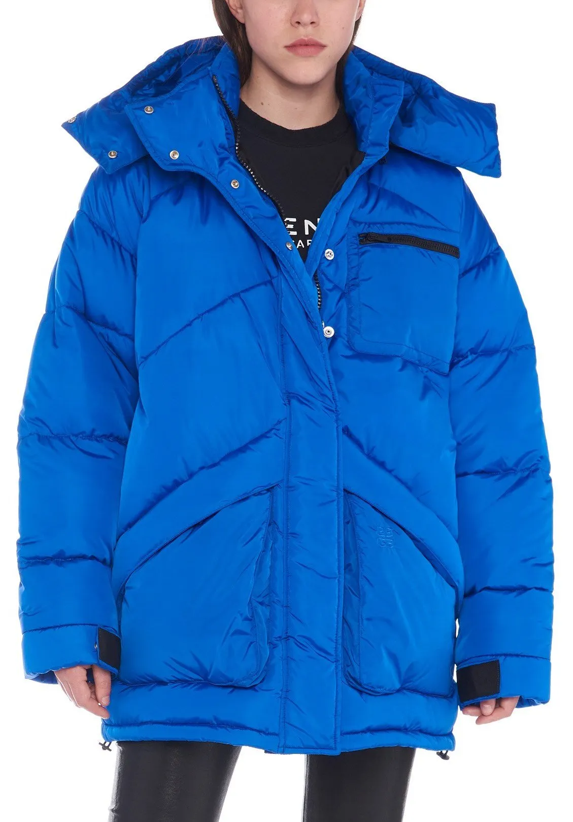 Embroidered Puffer Down Coat, Blue