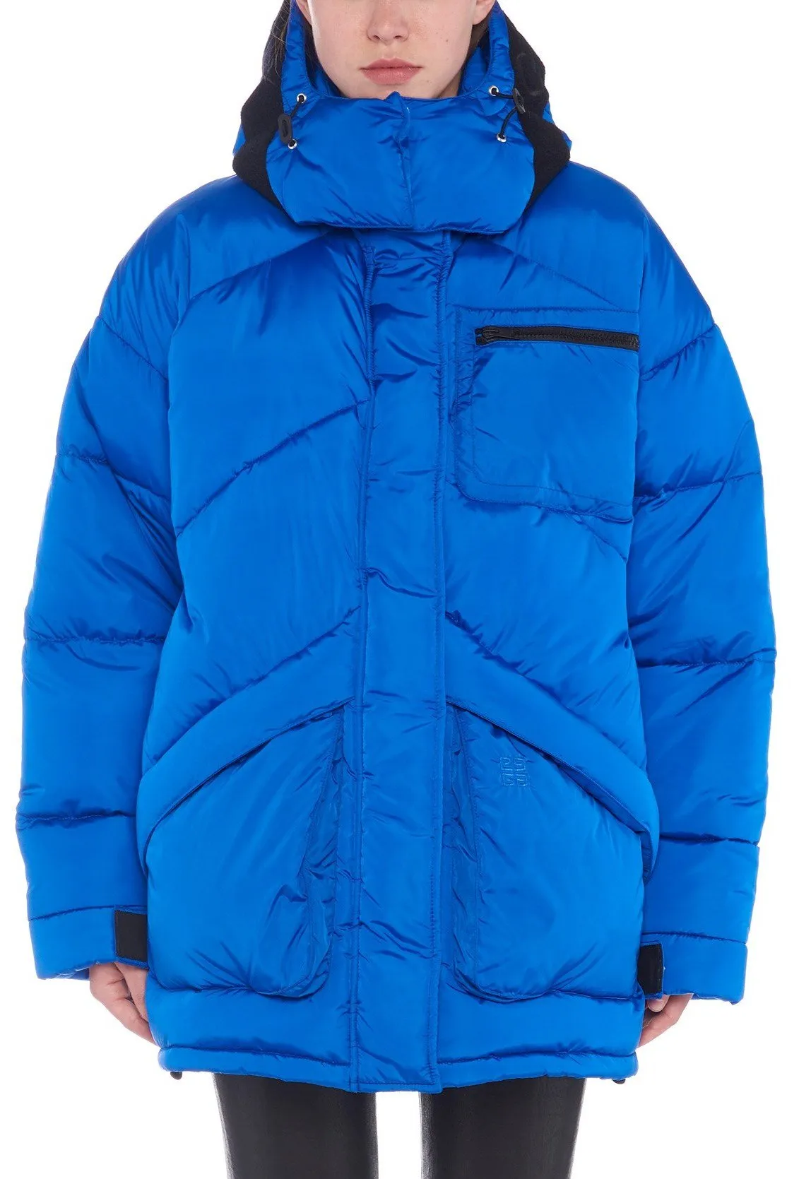 Embroidered Puffer Down Coat, Blue