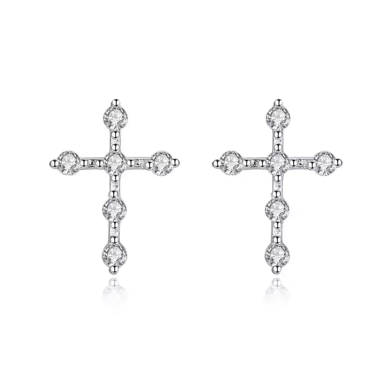 FAITH Diamond Cross Sterling Silver Ear Studs