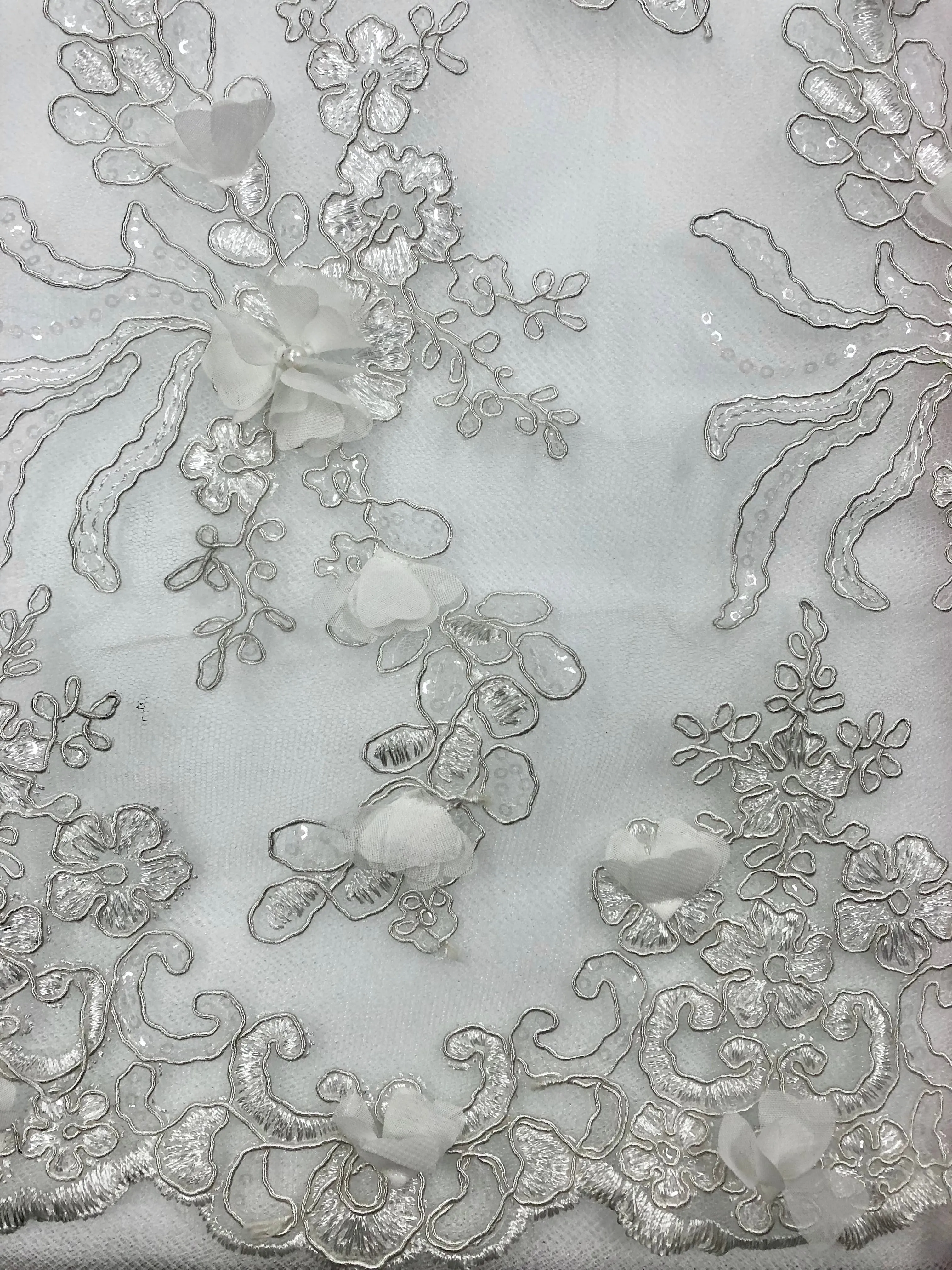 Fancy Lace - 52-inches Wide Corded Sequined Embroidered 3D White