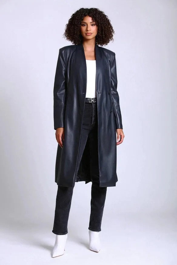 Faux-Ever Leather™ Overlap Collar Coat