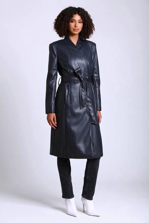 Faux-Ever Leather™ Overlap Collar Coat